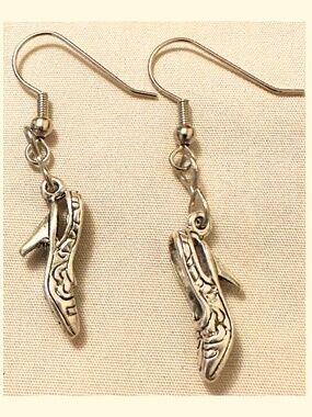 Handmade Stainless Steel Hook High Heel Shoe Dangle Earrings Silver Tone Gift 2”